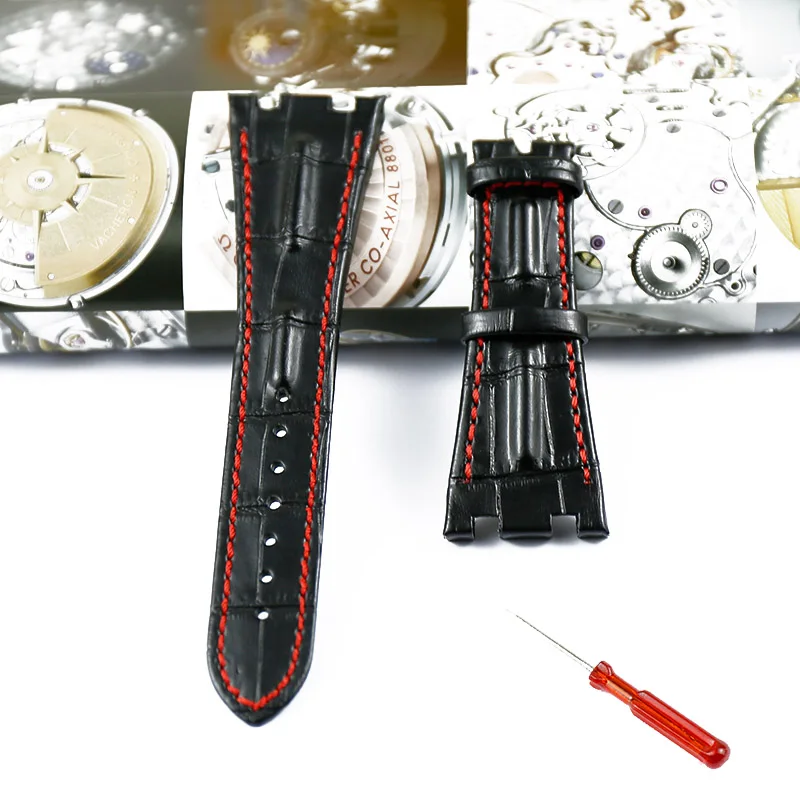 Аксессуары для часов, кожаный ремешок на плечо для AP 28 мм, спортивный водонепроницаемый ремешок для женщин и мужчин, ремешок для часов - Цвет ремешка: Black red line 1
