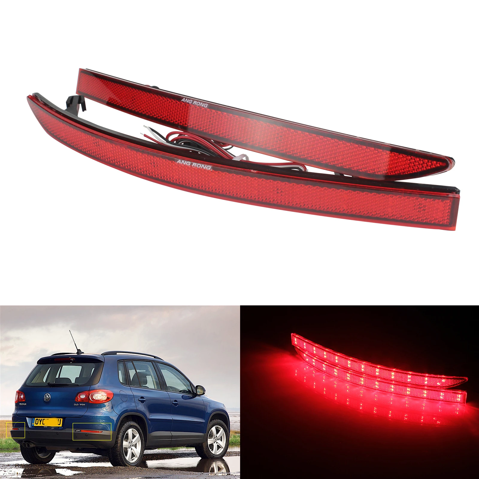 Светодиодный задний бампер ANGRONG 2x Red 24 SMD отражатель стоп светильник для VW Tiguan 5N 08