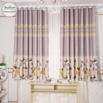 

Yellow leaves stripe printed blackout curtains for bedroom short curtains for small window drapes for kids room