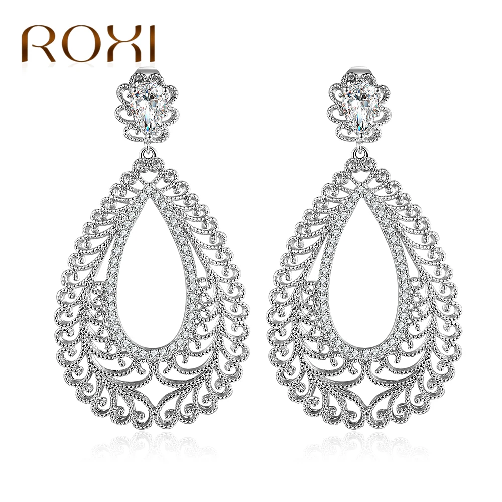 

ROXI 2017 Hot Fashion Earrings brincos Big Hollow Drop Dangle Earrings for Woman CZ Zircon Pendientes Statement Earrings Jewelry