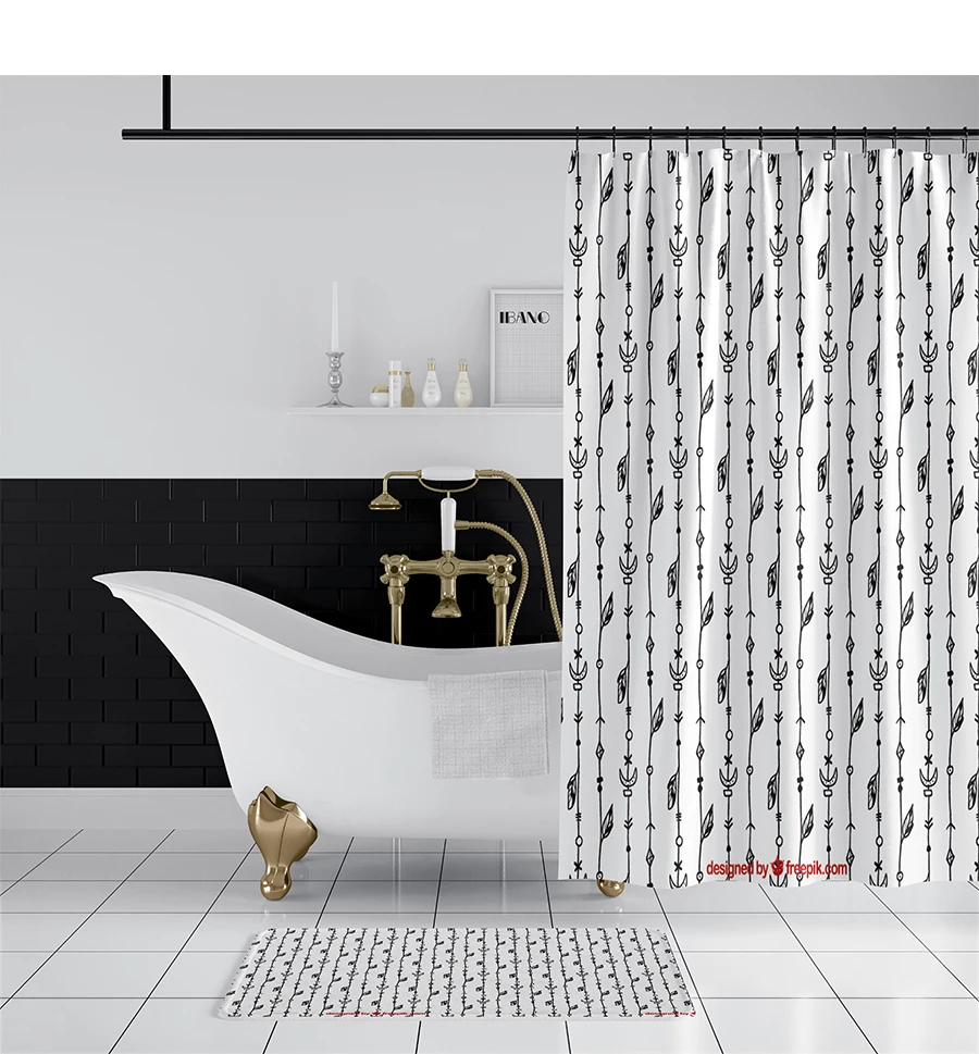 IBANO ацтекская Геометрическая занавеска для душа, водонепроницаемая полиэфирная ткань, 180x180 см, занавеска для ванной, 40x60 см, коврик для ванной комнаты, занавеска