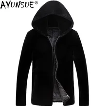 AYUNSUE зимняя мужская куртка из натурального меха шуба из натуральной овчины мужские меховые пальто MY732