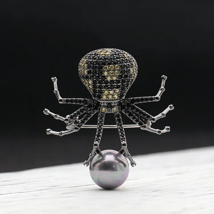 

Retro Black CZ Brooch and exaggerated Octopus men and women suit accessories Jewelry Pin Size 4.2*3.8CM super quality