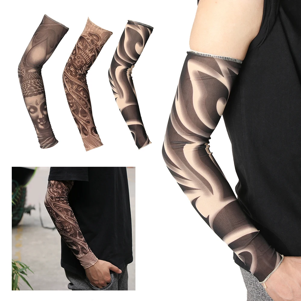 

2019 Unisex Men Women Nylon Temporary Tattoo Fake Tattoo Arm Warmers Temporary Running Cycling Sports UV Protection Arm Sleeves