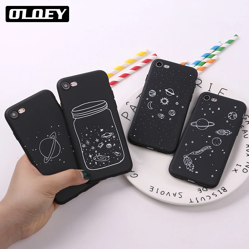 

For iPhone 11 Pro 6 6S 5 SE 8 8Plus X 7 7Plus XS Max Outer Space Planet Stars Moon Spaceship Soft TPU Silicone Matte Case Fundas