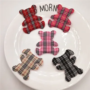 

200pcs/lot Gingham felt bear patches for clothes 4x4.8cm bear shape Padded applique for scrapbooking accessories