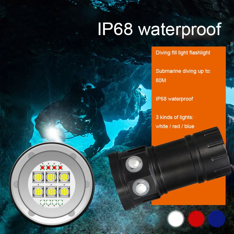 

Glare Diving Flashlight, Professional Underwater Shooting Fill Light, Super Bright Rechargeable, Red and Blue Night Diving Super