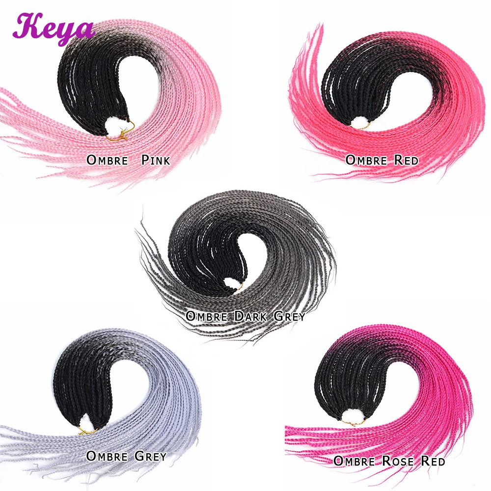 Box Braids Crochet Hair Ombre Pink Synthetic Braiding Hair Extensions 24 Inch Pre-Looped Crochet Braids Colourful African