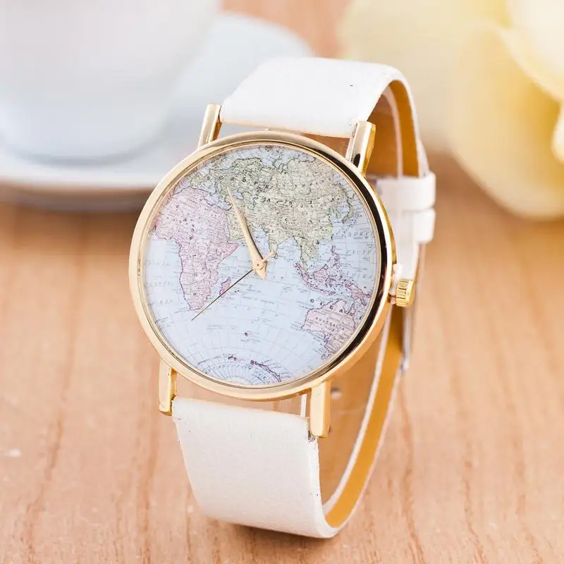 Новые модные женские часы люксовый бренд Глобус кожаный ремешок наручные часы женские кварцевые часы relogio feminino kol saati - Цвет: Белый