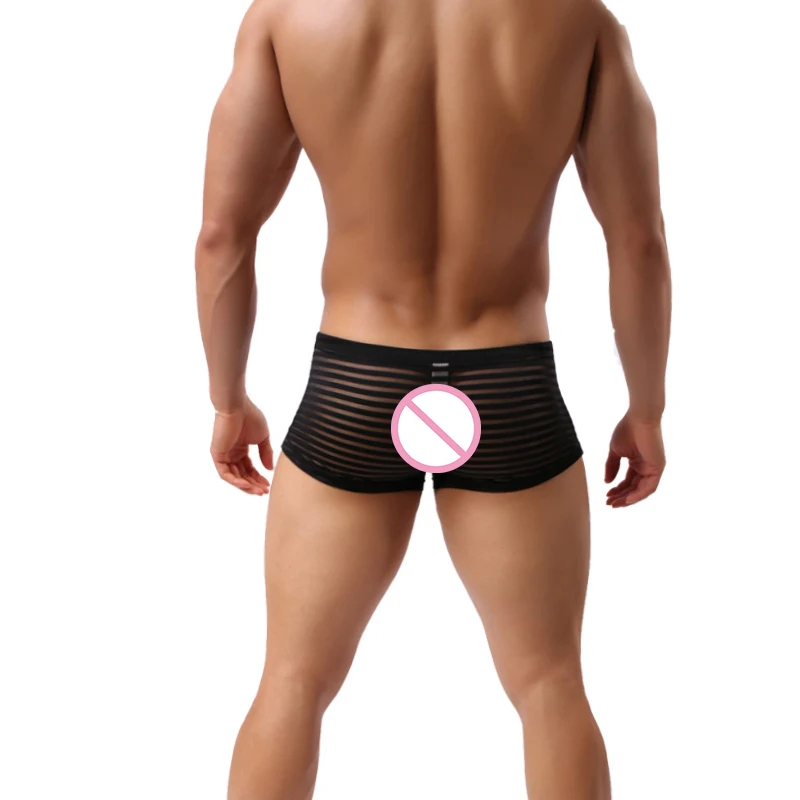 mens silk boxers Multi Colors New Breathable Bar Mesh Striped Men's Boxer Shorts Underwear See-through Trunks  Shorts Underpants Cueca mens designer boxers
