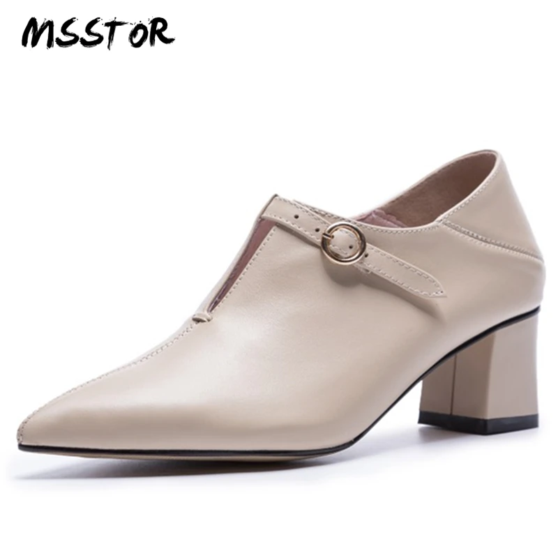 

MSSTOR Sewing Hollow Black Spring Shoes Women Fashion Plus Size 33-43 Concise Pointed Toe High Heels Buckle Strap Pumps Shoes