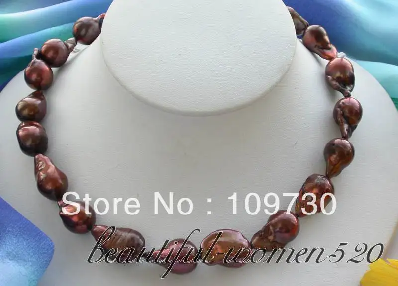 

Jewelry 008342 Luster huge 17" 22mm coffee keshi reborn pearl necklace