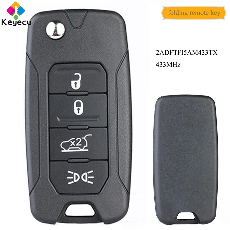

KEYECU Flip Remote Control Car Key With 4 Button & Megamos AES & 433MHz - for Jeep Renegade 2016 2017 2018 P/N: 2ADFTFI5AM433TX