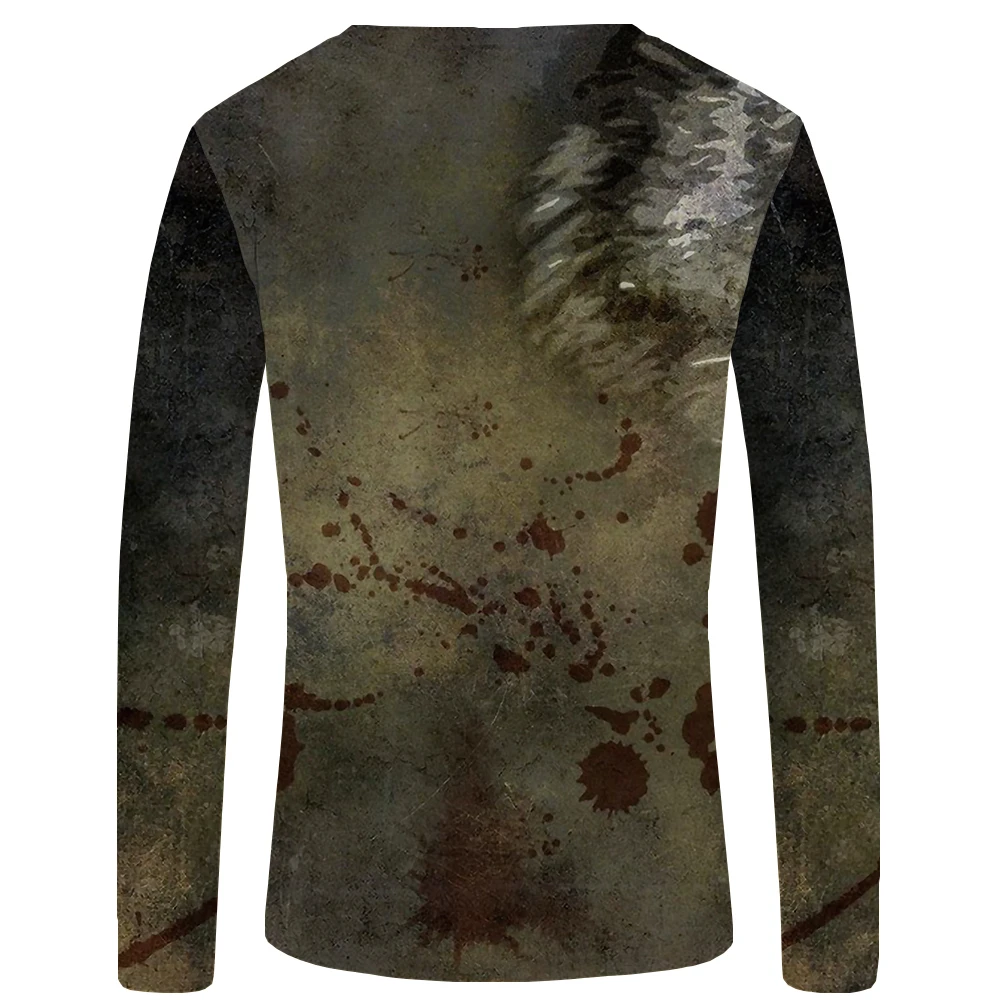 KYKU Brand Wolf T shirt Men Long sleeve shirt Eye Graphic Blood Printed Tshirt Black Cool Vintage Japan Hip hop Mens Clothing