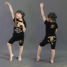 Brand 2016 New spring summer children’s clothing set Costumes gold T-shirt + Hip Hop harem Capris pants kids sport suits black