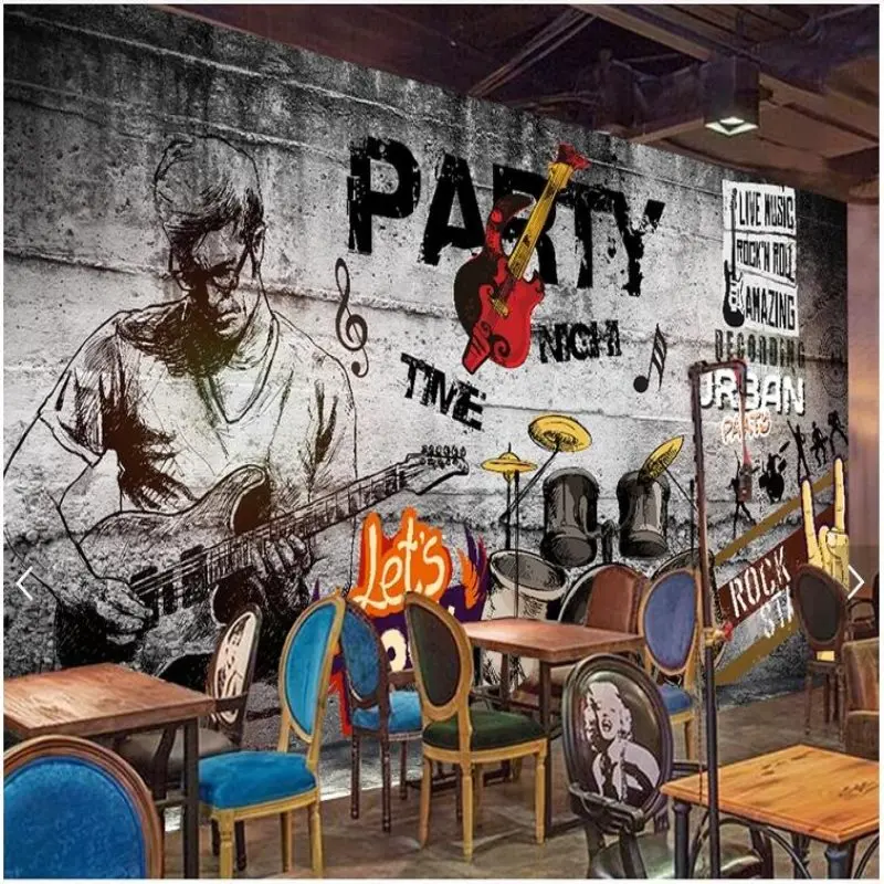 

Custom retro mural wallpaper cement wall hip hop rock decorative papel de parede bar KTV background wallpaper