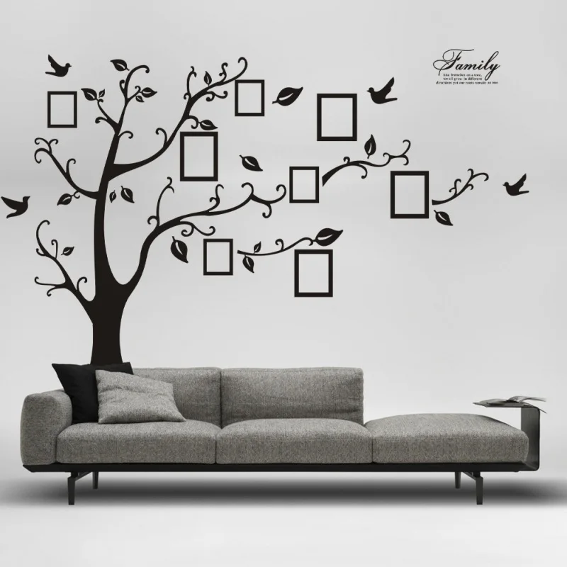 

90*60CM Home Decor Black Removable 3D DIY Photo Tree PVC Wall Decals/Adhesive Family Decorative Wall Stickers Mural Art Salon
