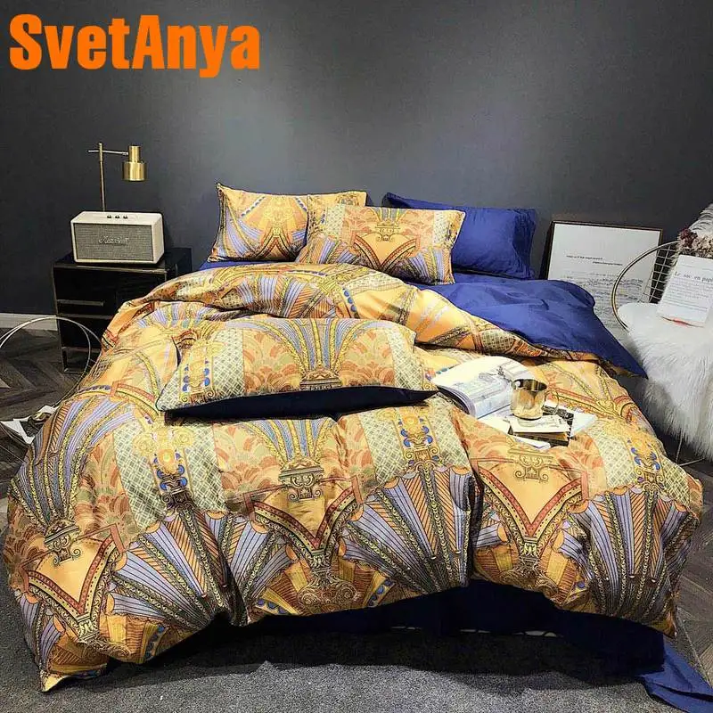 

Svetanya Palace Bedding Set egyptian Cotton Bedlinen (flat sheet +Pillowcase+Duvet Cover) Queen King Double Size Golden Color
