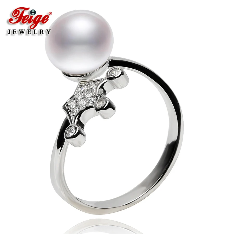 FEIGE Brand 8-9mm Black Pearls Stud Earrings for Women 925 Sterling Silver Black Pearl Earrings Natural Pearl Wedding Jewelry