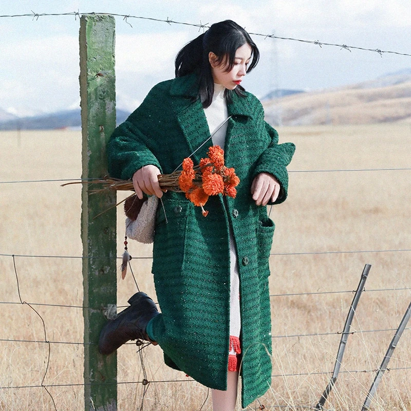 IRINAY316 2019 New Collection shiny vintage green thick long coat women | Женская одежда