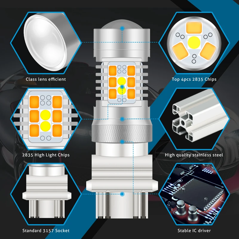 2 шт. высокомощный 2835 28-SMD светодиодный 3157 3357 3457 4157 4357 светодиодный переключатель для передних указателей поворота Белый/янтарный