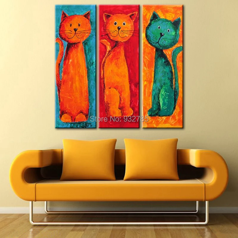 Cartoon-Animal-Cats-Oil-Painting-Large-Wall-Picture-Group-Canvas-Art-Home-Decoration-Set-of-3 (1)