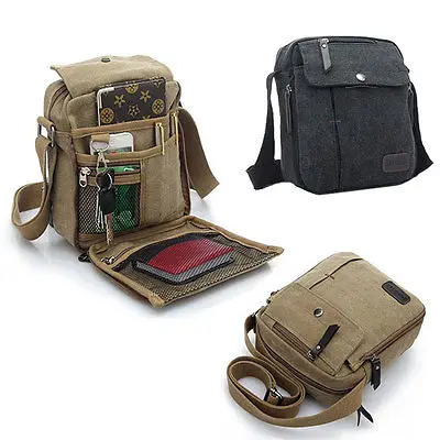Men s Vintage Canvas Leather Satchel School Military Shoulder Bag Messenger Bag