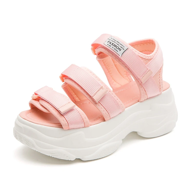 Fashion Women Sandals Platform Wedges Girls Shoes Thick Heel Lace Up Outdoor Breathable Female Beach Sport Sandals Size 35-39 - Цвет: pink