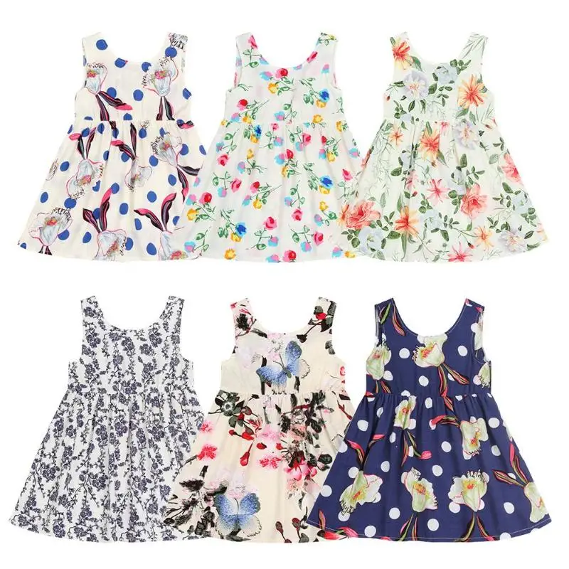 

2018 Fashional Kids Baby Girls Summer Cotton Vest Dress Kids Sundress Princess Cute Floral Sweet Dress For Girls Birthday Gift