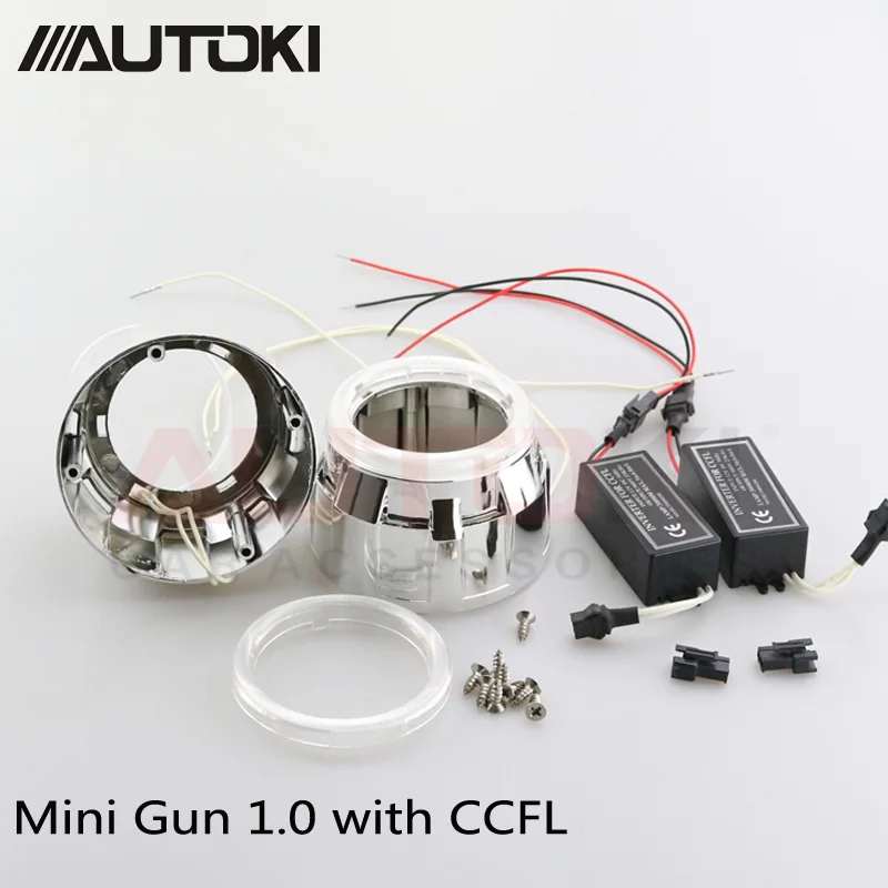 2.5 inch Mini Gatling Gun shroud + CCFL angel eyes + Inverser + PC cover For hid projector lens car headlight
