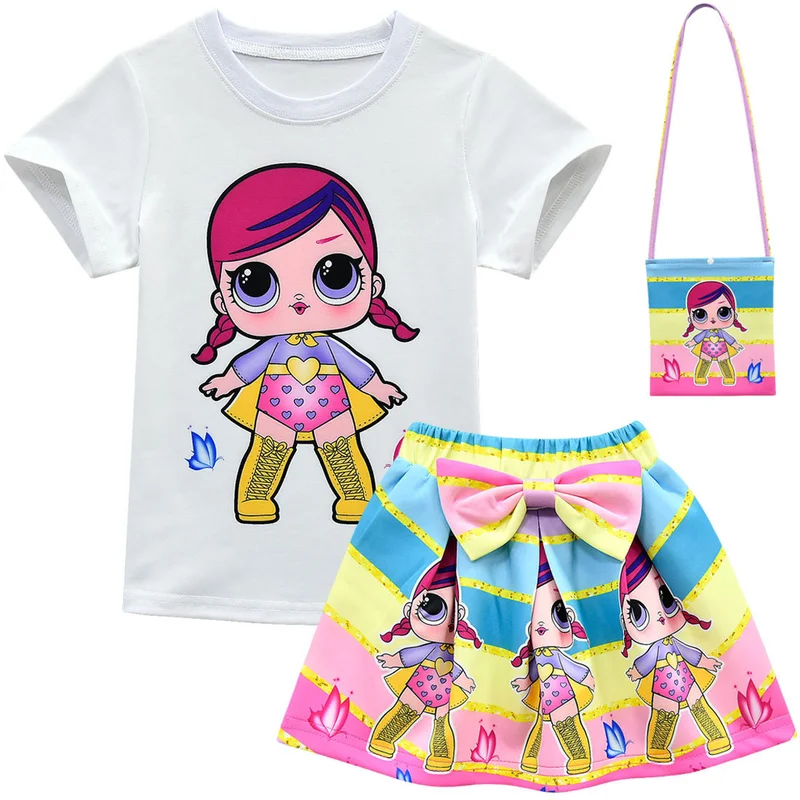 

Baby Summer Children Sets Baby Clothes Girl 3Pcs Set Girl Doll T-shirt Cotton + Fashion Print Trousers Lol Children's Clothing