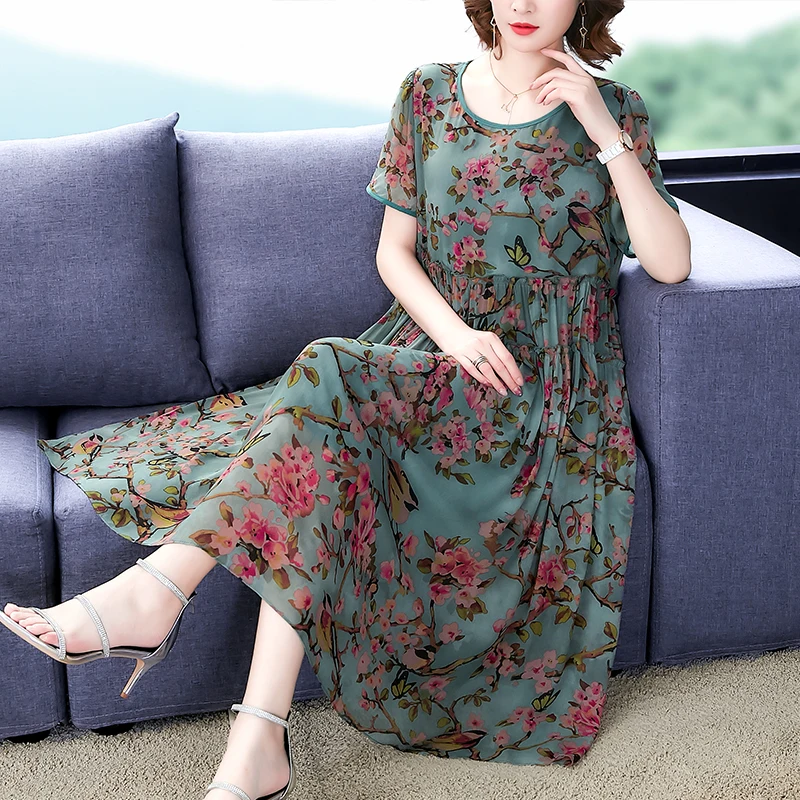 Vintage Floral Chiffon Boho Midi Dress Summer 4XL Plus Size Print Beach Maxi Sundress Elegant Women Bodycon Party Vestidos