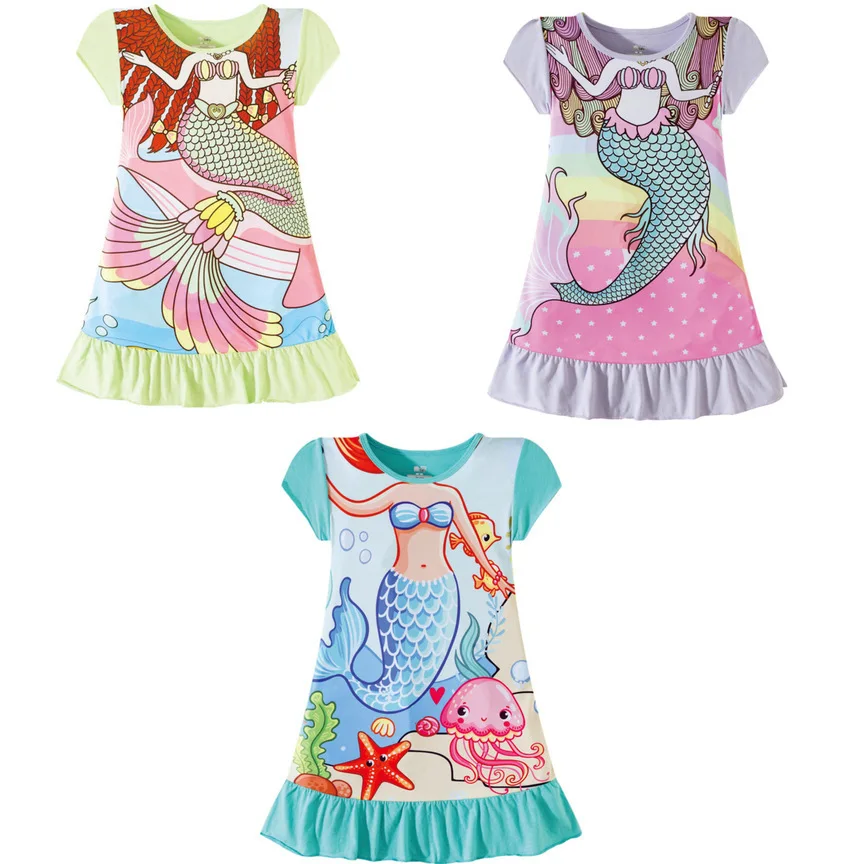 

Kids Nightgowns 2019 Girls Cotton Mermaid Print Nightdress Baby Children Cartoon Sleepwear Pajamas Nightclothes