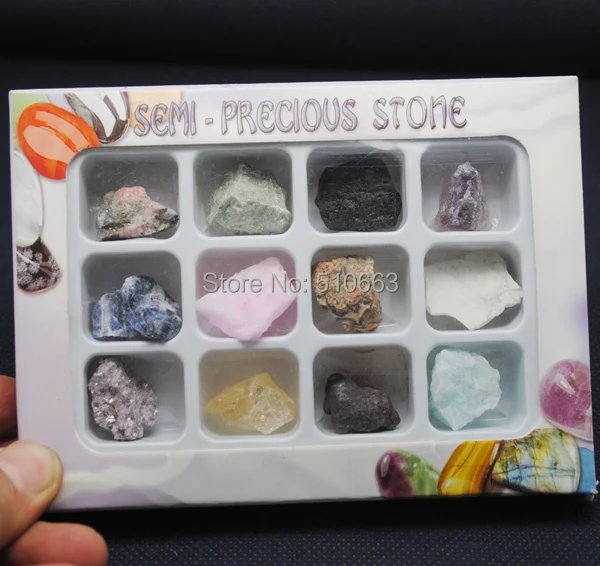 

Stone Box (12 Pieces)/Lot,Nature Raw Gem Stone,Stone Collection,Semi Precious Stone,Size: 10x14mm