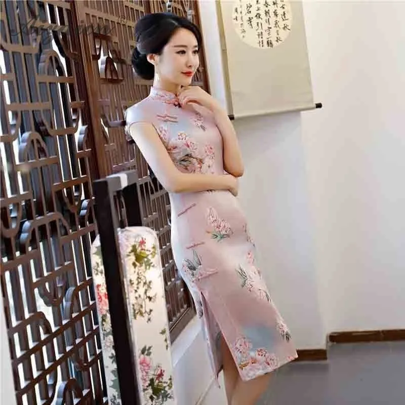 De Cheongsam imitar seda настоящие Rosa largo vestidos Qi Pao las mujeres vestido chino QiPao восточные винтажные vestido de Traje de