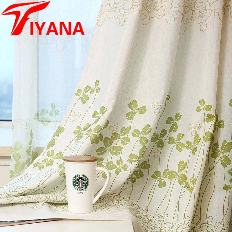 

Green Leaves linen blackout Curtains Rustic Style Sheer windows curtains for living room Drapes Panels Custom P394X