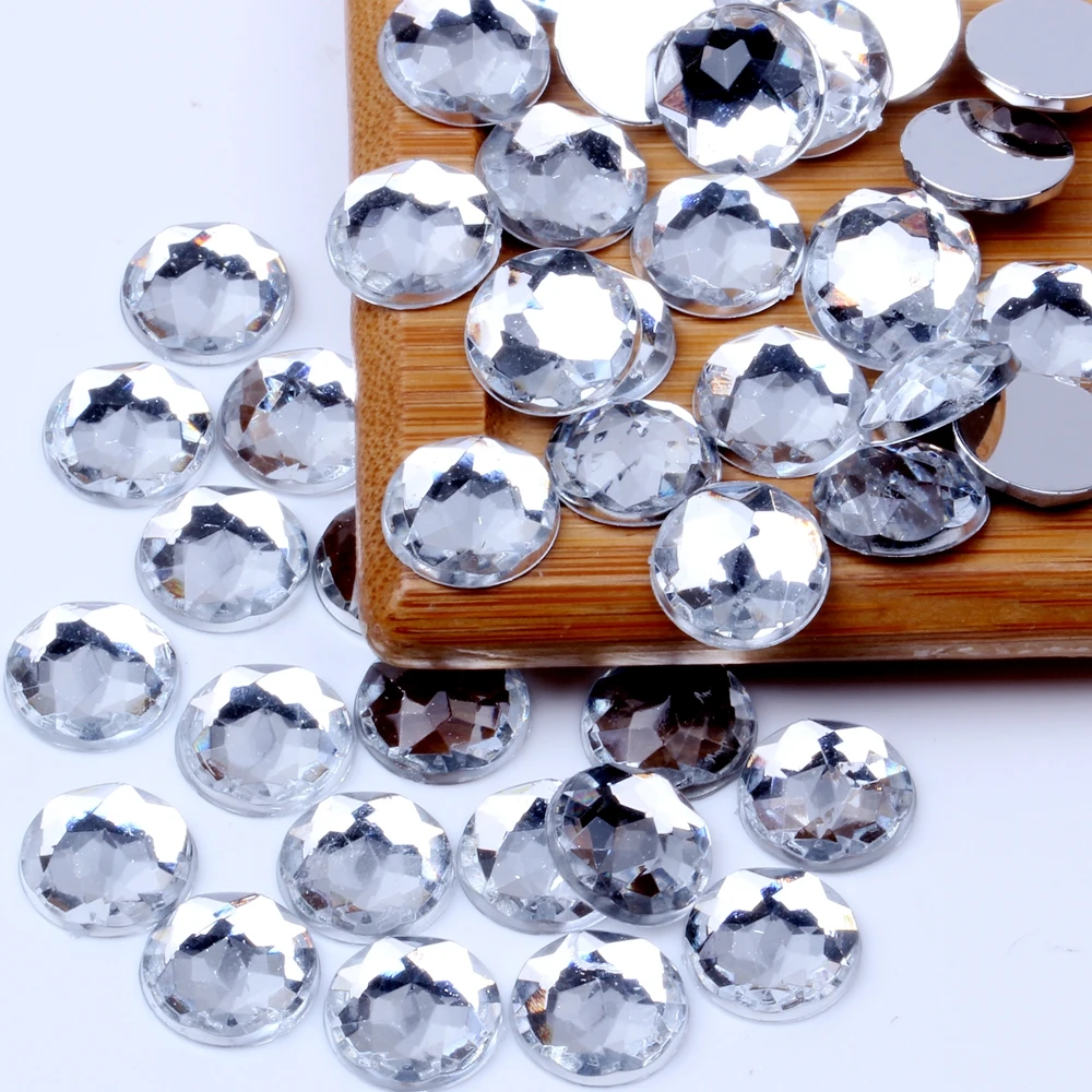 Acrylic Rhinestones Round Faceted 8mm 25mm Crystal Color Flatback Glue
