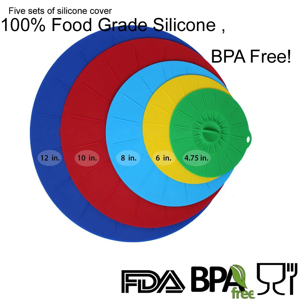 Новинка! 5 шт. силиконовые крышки миска для микроволновой печи, кастрюля для готовки, кастрюля для силиконовый чехол Кухня сковорода крышка-непроливайка фиксаторы уход за кожей лица Маска крышка плоская крышка для горшка
