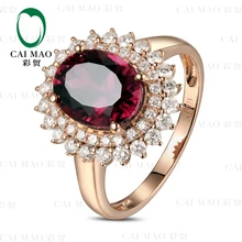 CaiMao 3.05ct Natural Pink Tourmaline & 0.66ct Diamond 18k Gold gemstone engagement ring Fine Jewelry