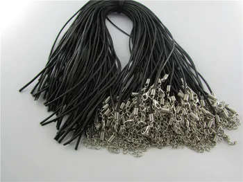 

10pcs/Lot Black 2mm Real Leather Necklace Cord For DIY Craft Jewelry one side clip