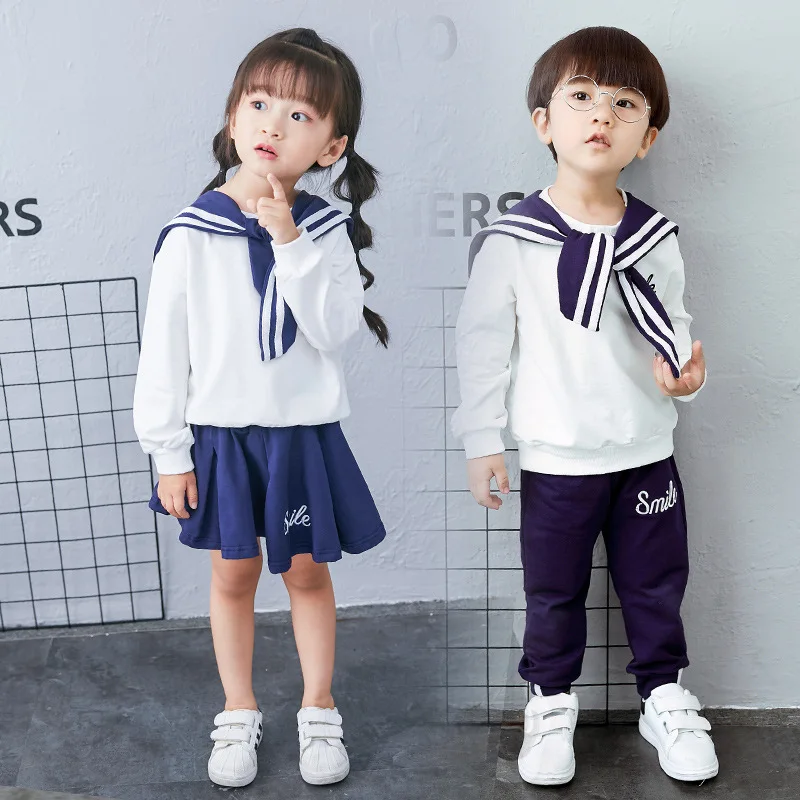 

Photography Preppy Style Navy Long Sleeve Children Sets Girls Boys School Uniform for Brother Sister Matching Outfits