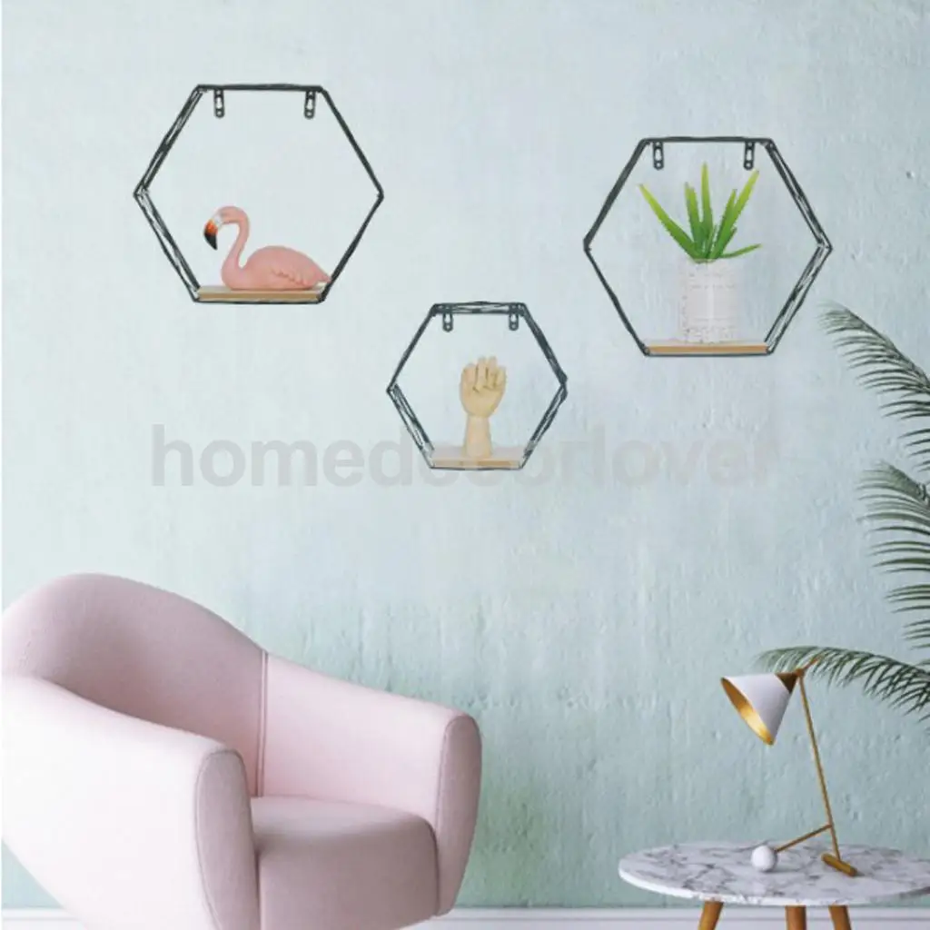 Wall Hexagon Shelf Float Holder Rack Storage Organizer Display Planter Pot Window Box Planter Container Case 8-10inch