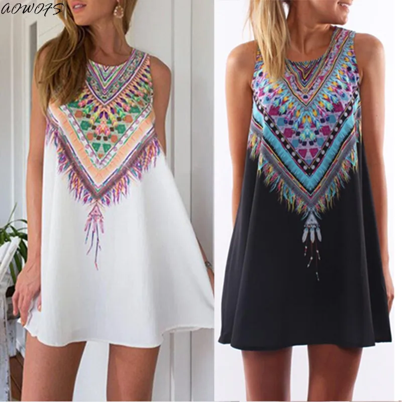 

Fashion Women Summer Dress Casual Bohemian Tank Mini Dress Beach Floral Print Sleeveless Chiffon Dresses S/M/L