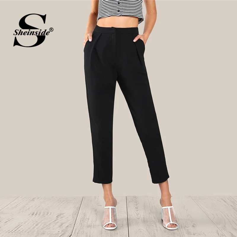 Sheinside Slant Pocket High Waist Tapered Pants Capris Female Zipper
