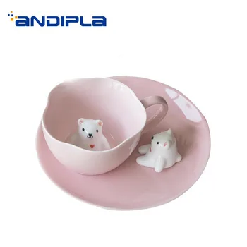 

260ml Creative Lace Coffee Cup 3D Animal Ceramic Porcelain Handle Cups Fruit Saucer Office Master Breakfast Milk Mug Drinkware