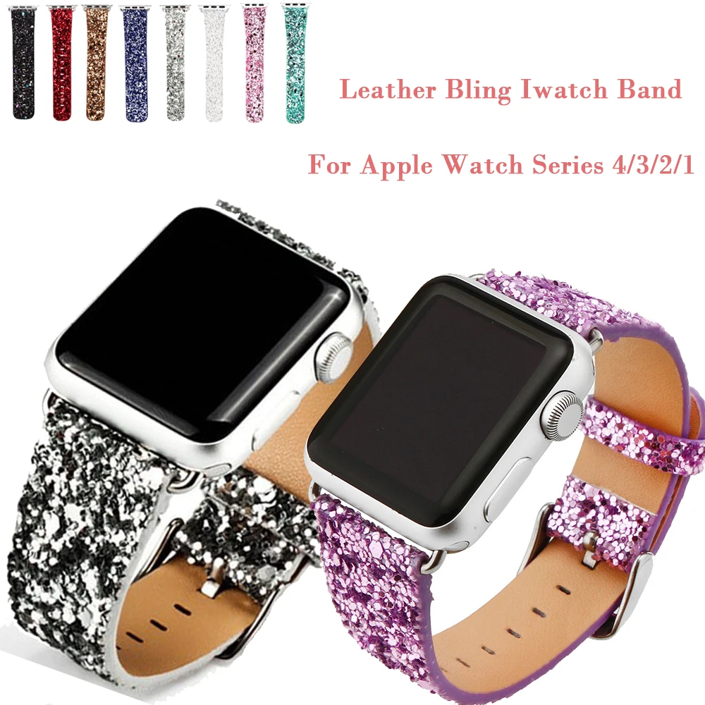 

Watch Strap For Apple Watch Bands 42mm Series 4/3/2/1 38 40 42 44mm watchband Leather Bling Iwatch Band Wristwatch Bracelet