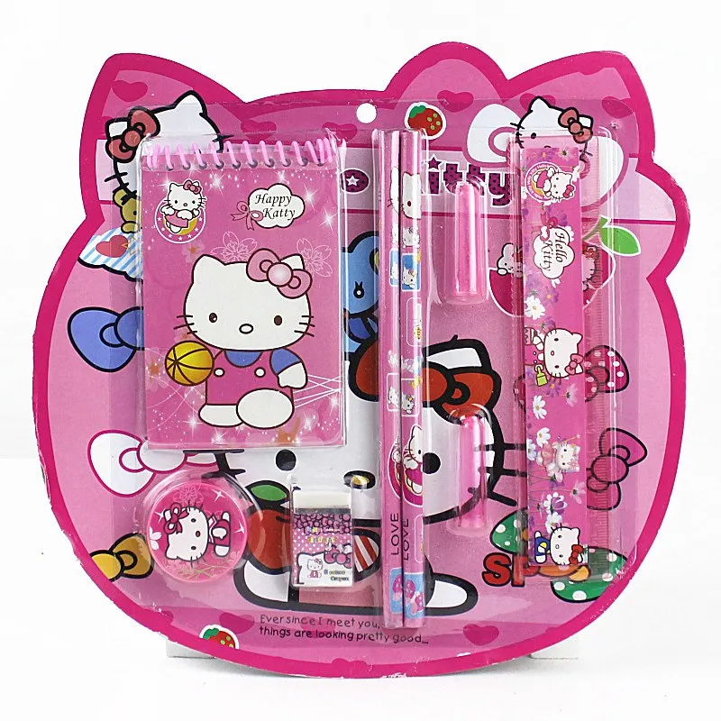 Cartoon Kawaii notebook Pencil Ruler Earser Sharpener 8 In 1 Stationery Set