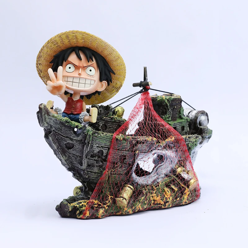 

[Best] Anime One Piece Luffy and Stranded old ship scene Action figure model statue Room decoration toy kids child gift