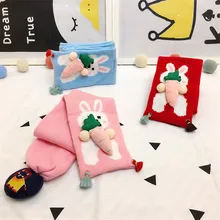 Зимний вязаный шарф для детей от 1 года до 10 лет, нагрудники-шарфы для мальчиков и девочек, удобные теплые шарфы с рисунком кролика для малышей, размер 10*100