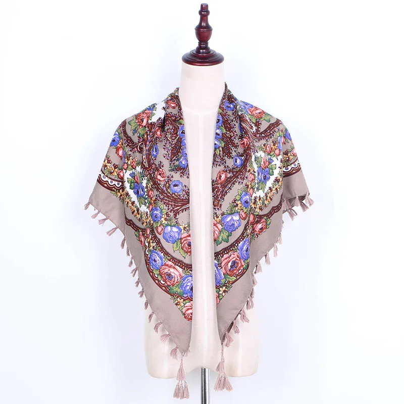 Роскошный брендовый женский хлопковый шарф с кисточками и принтом, русская Этническая Цветочная шаль с цветами, зимний теплый квадратный шарф YG591 - Цвет: YG59103